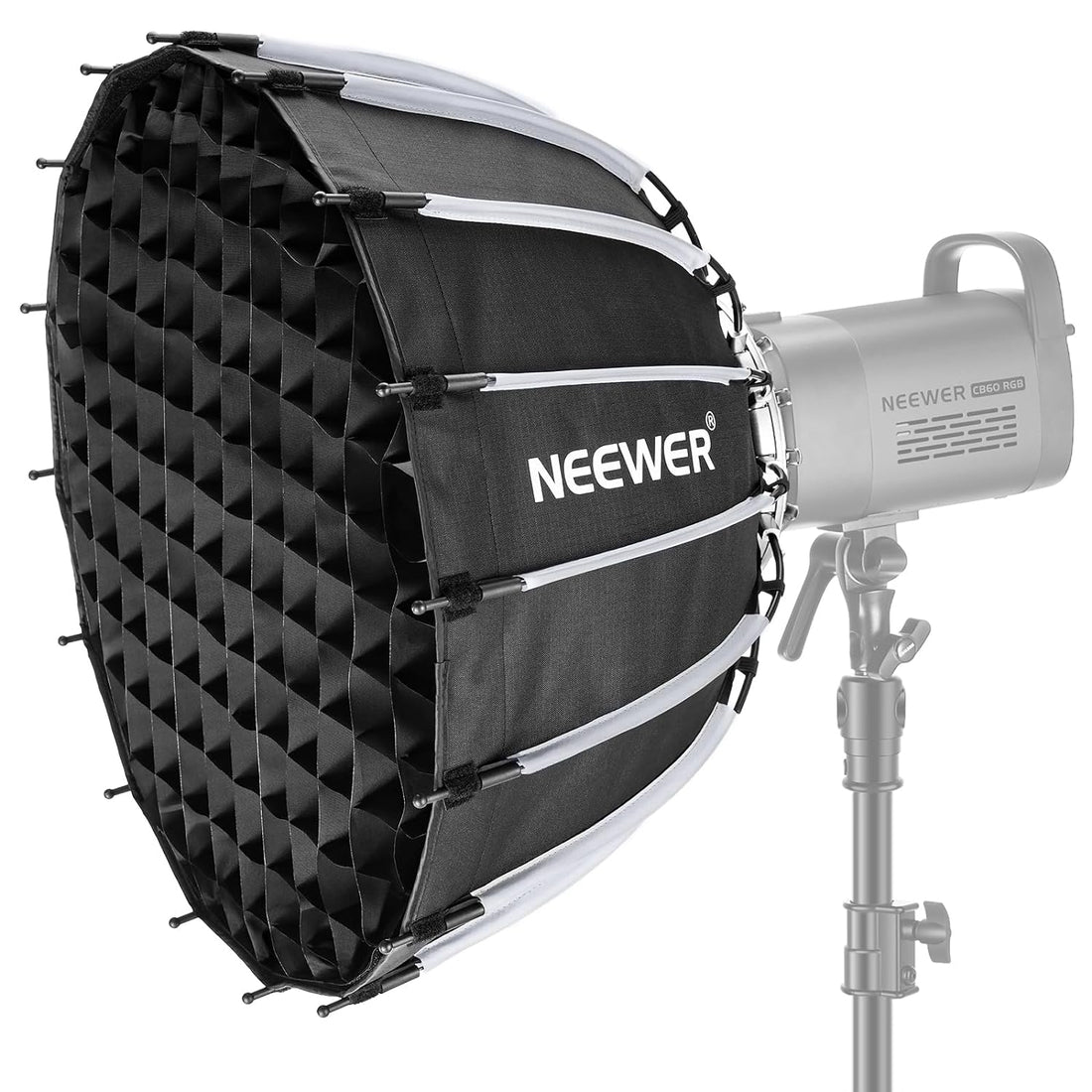 NEEWER 22inch/55cm Parabolic Softbox Quick Set up Quick Folding, with Diffusers/Honeycomb Grid/Bag, Compatible with Aputure 120d Light Dome Godox sl60w NEEWER RGB CB60 and Other Bowens Mount Lights