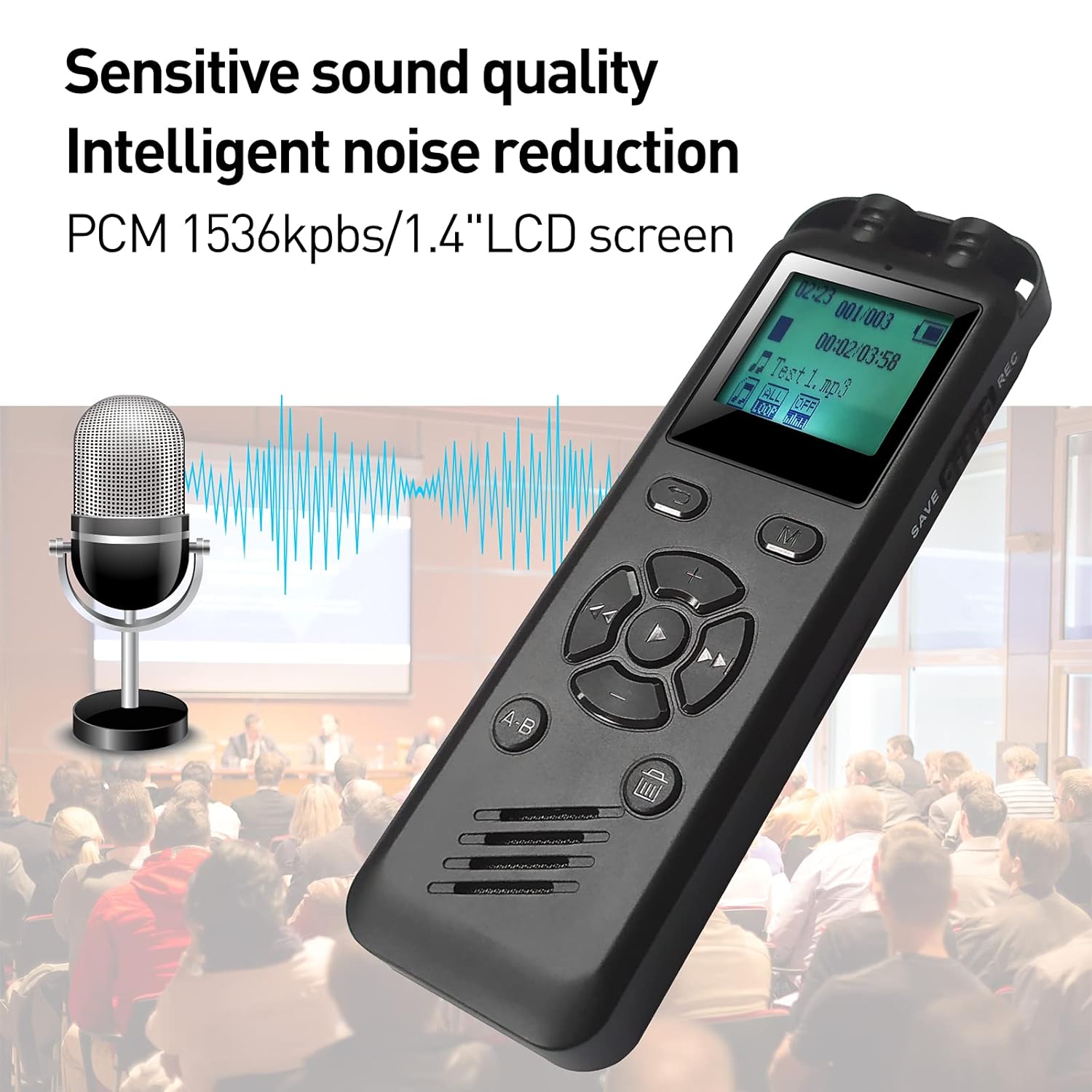 16GB Digital Voice Recorder Voice Activated Recorder for Lectures Meetings Audio Recorder with Noise Reduction Recording Device External Microphone and Line in Recording A-B Repeat MP3 Speaker