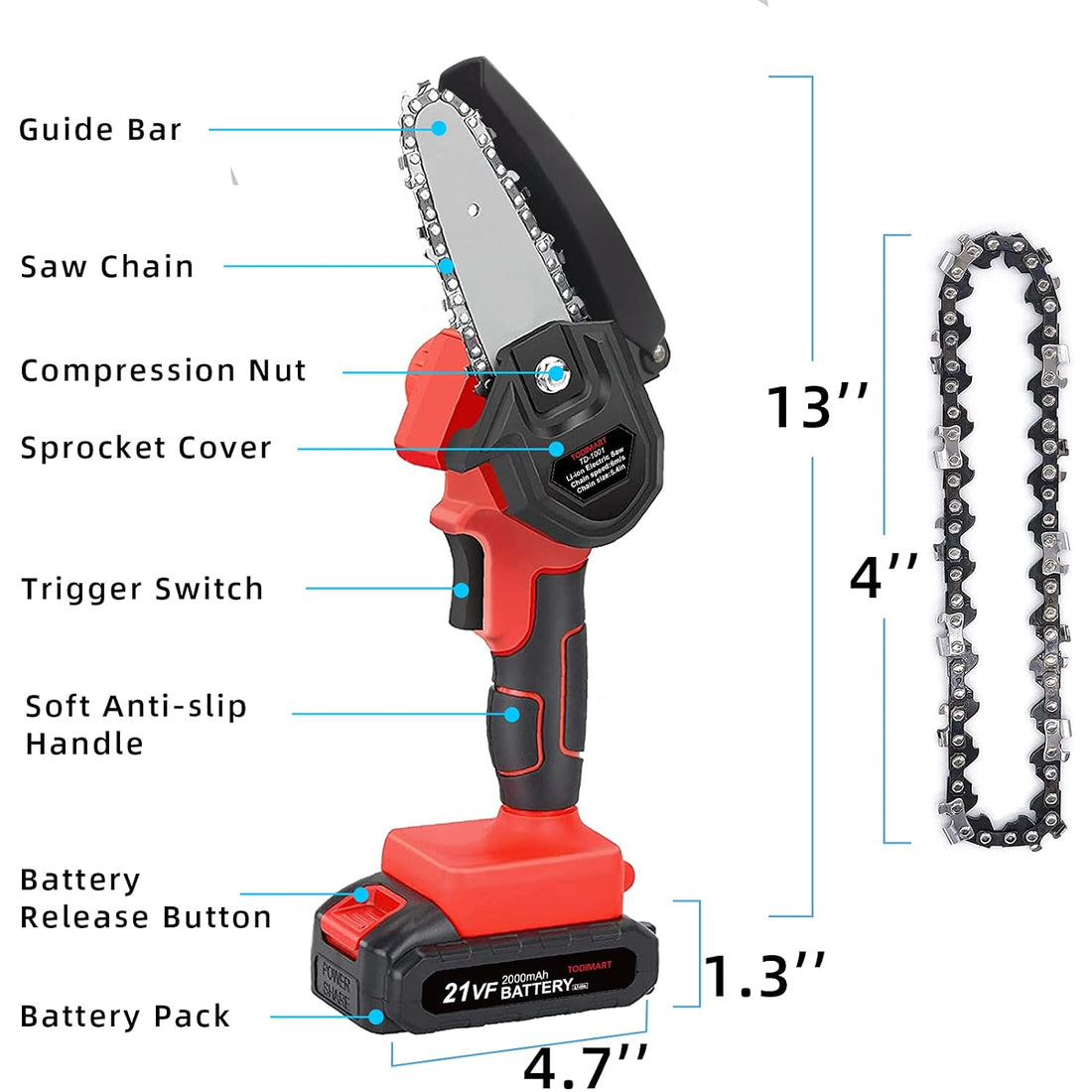 Skcoipsra Mini Chainsaw Cordless 4 Inch, 2.43 Pounds Portable Electric Chainsaw with 2 Chains & Batteries, One-Handed Power Chain Saws for Tree Trimming Branch Wood Cutting