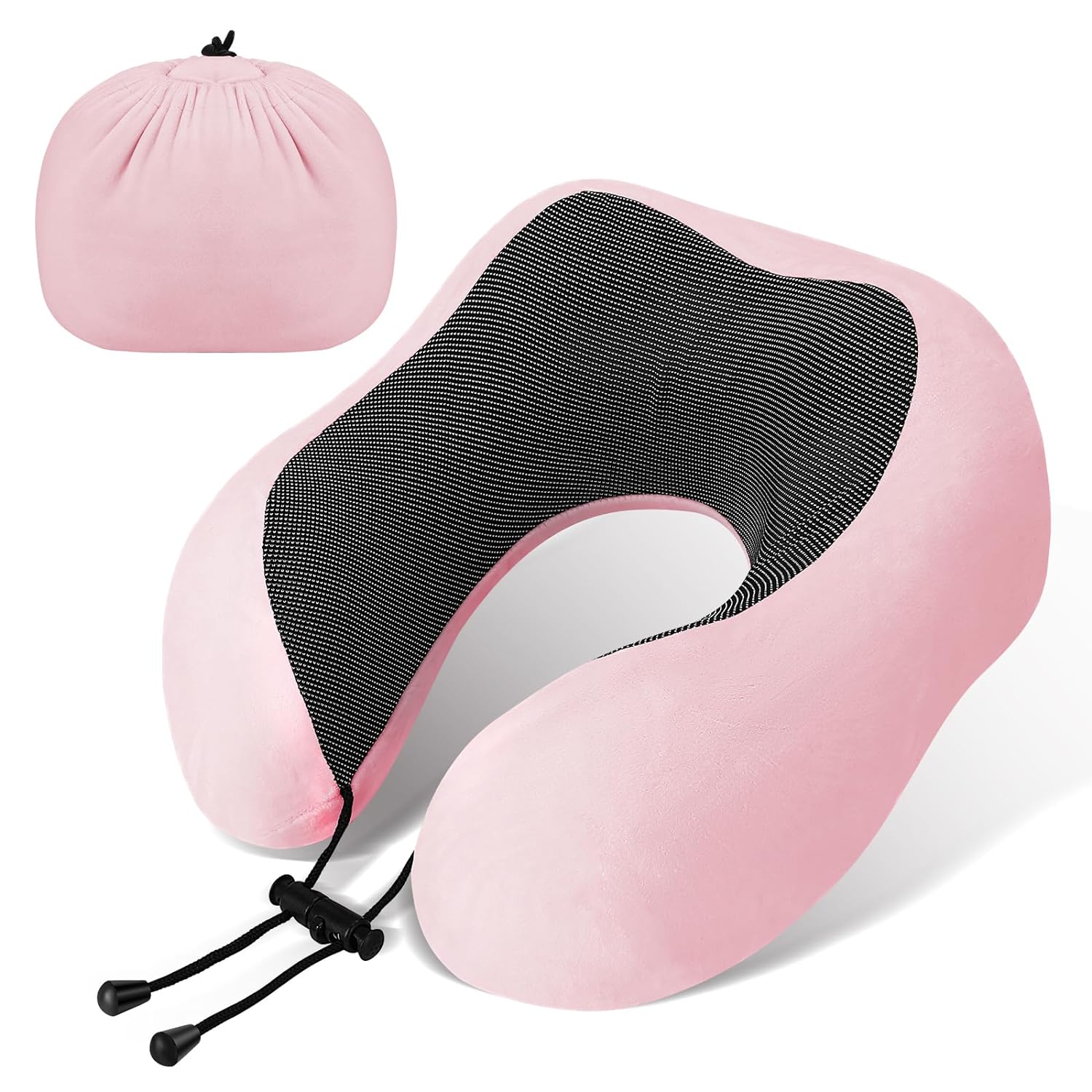 wowpower Airplane Travel Neck Pillow, 100% Pure Memory Foam (4 Seconds Rebound) on Head Support,Upgrade Portable Neck Pillow for Plane and Car Traveling Sleep 1 Pack(Pink)