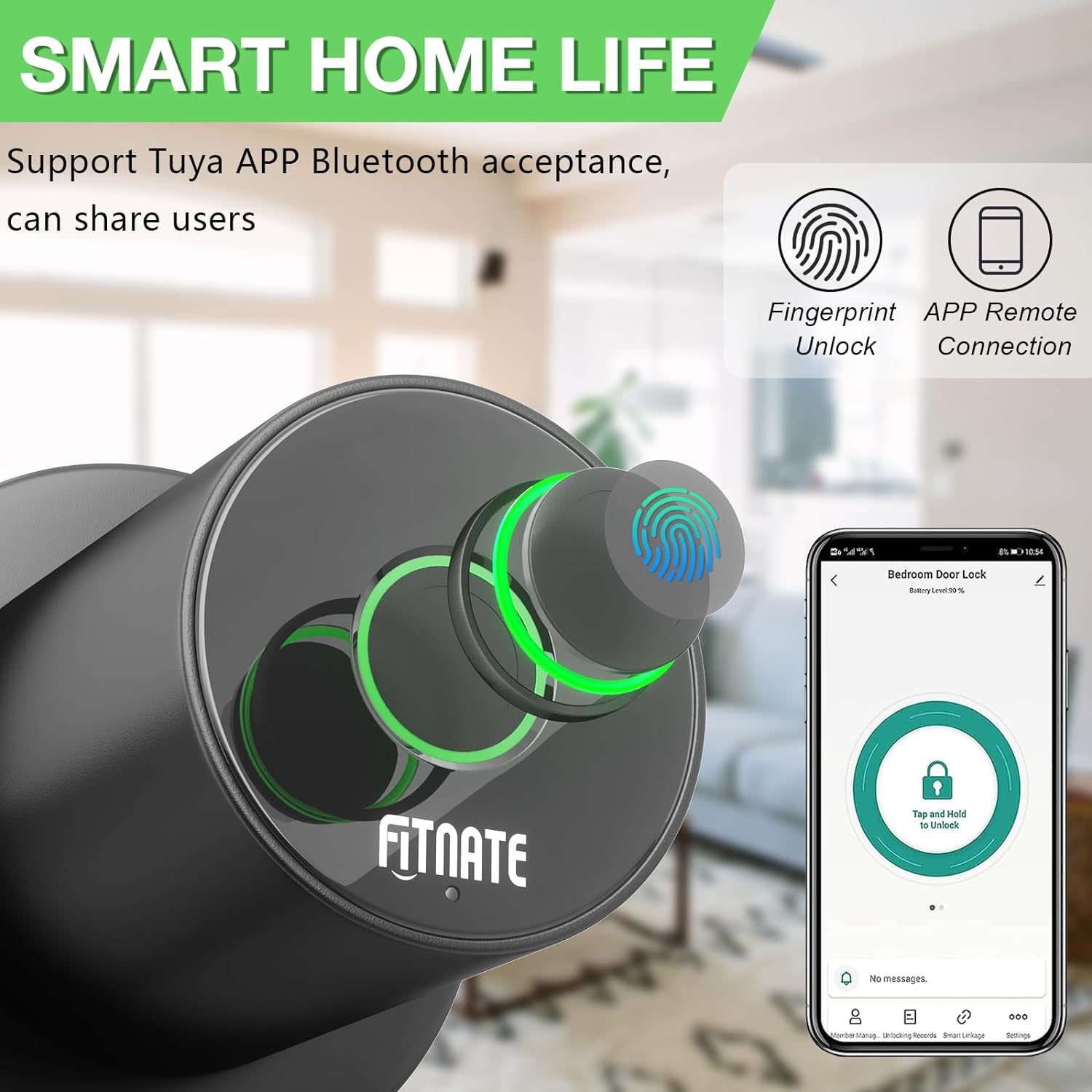 FITNATE Keyless Smart Lock Digital Door Lock with Keypad, Great for Home, Hotel and Office(Black）