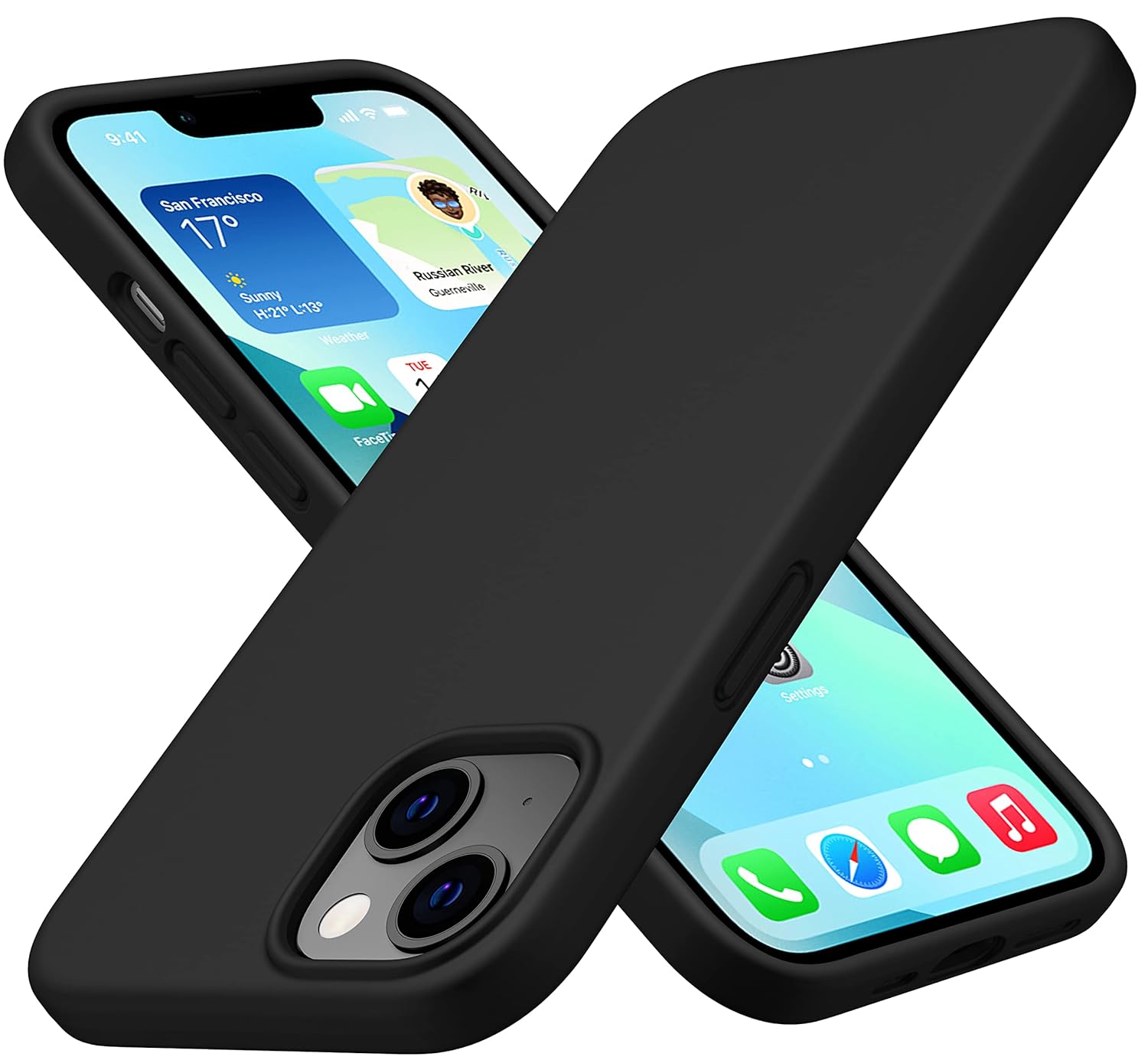 CellEver Silicone Case for iPhone 13, Slim Shockproof Case with Soft Touch Microfiber Lining Cushion (Black)