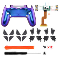 eXtremeRate Dawn Programable Remap Kit for PS4 Controller with Mod Chip & Redesigned Back Shell & 4 Back Buttons - Compatible with JDM-040/050/055 - Chameleon Purple Blue