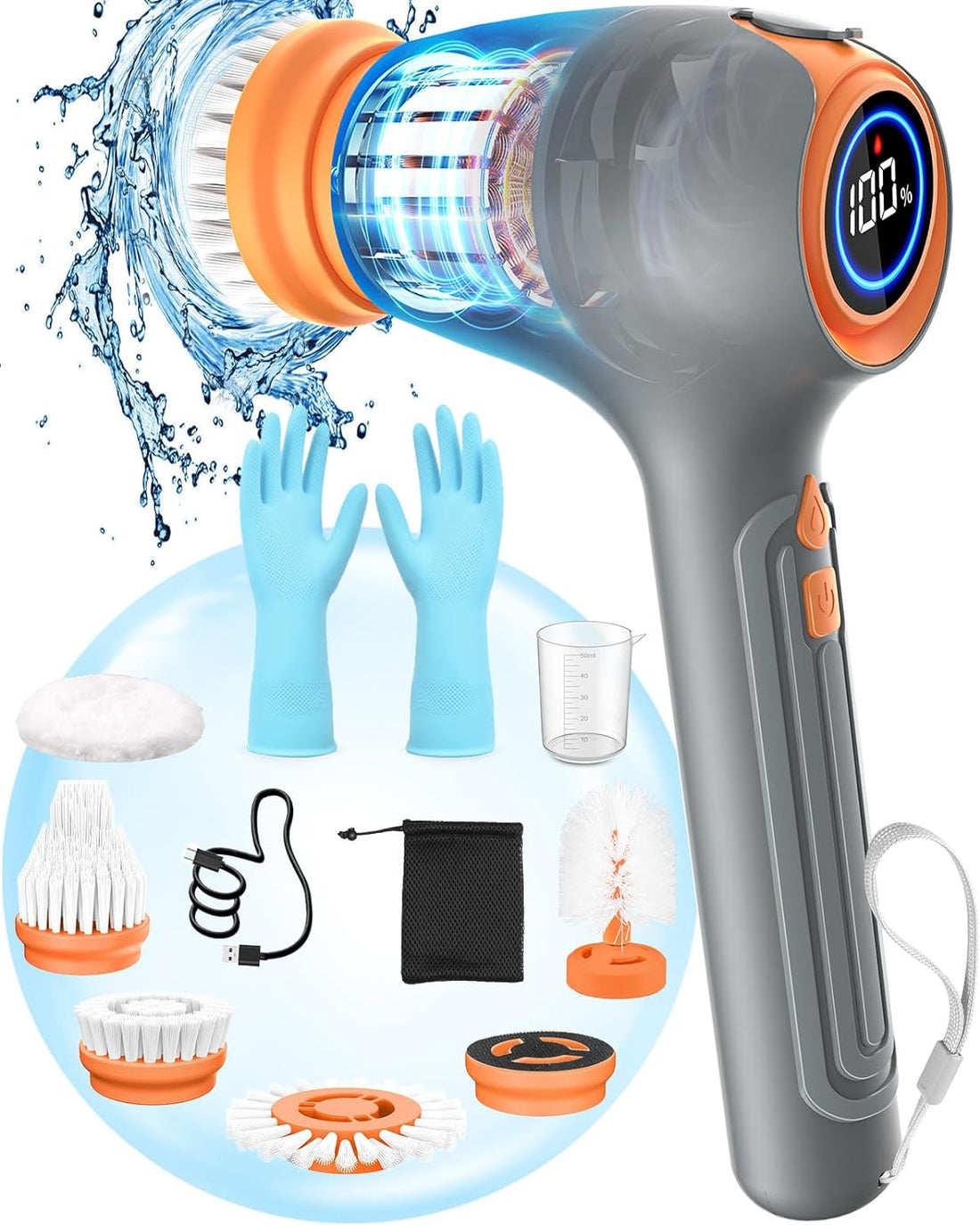 Rechargeable Cordless Electric Spin Scrubber with 5 Cleaning Brush Heads