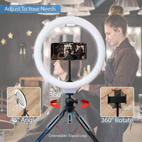 Fugetek 12" Desktop Ring Light with Phone Tripod Stand, Phone Mount, USB Powered, Easy Extendable Legs, LED, 3 Color Modes, Dimmable, Photos, Video, TIK Tok