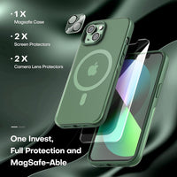 TAURI Magnetic Case for iPhone 13 [Military Grade Drop Protection], Translucent Matte Slim Shockproof Phone Lanyard Case iPhone 13 Mag-Safe Case 6.1”-Green