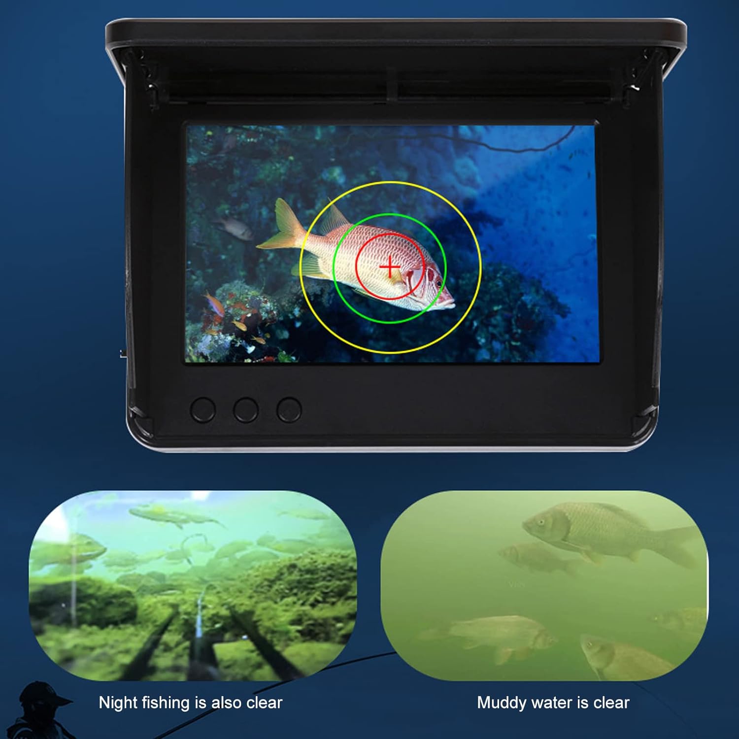 Fish Finder, Portable Fish Depth Finder 4.3inch IPS HD Screen Underwater Fish Finder Camera 10,000mAh for Boat Fishing Sea Fishing Ice Fishing (4.3inch 20m/65.6ft Tensile Fishing Line)