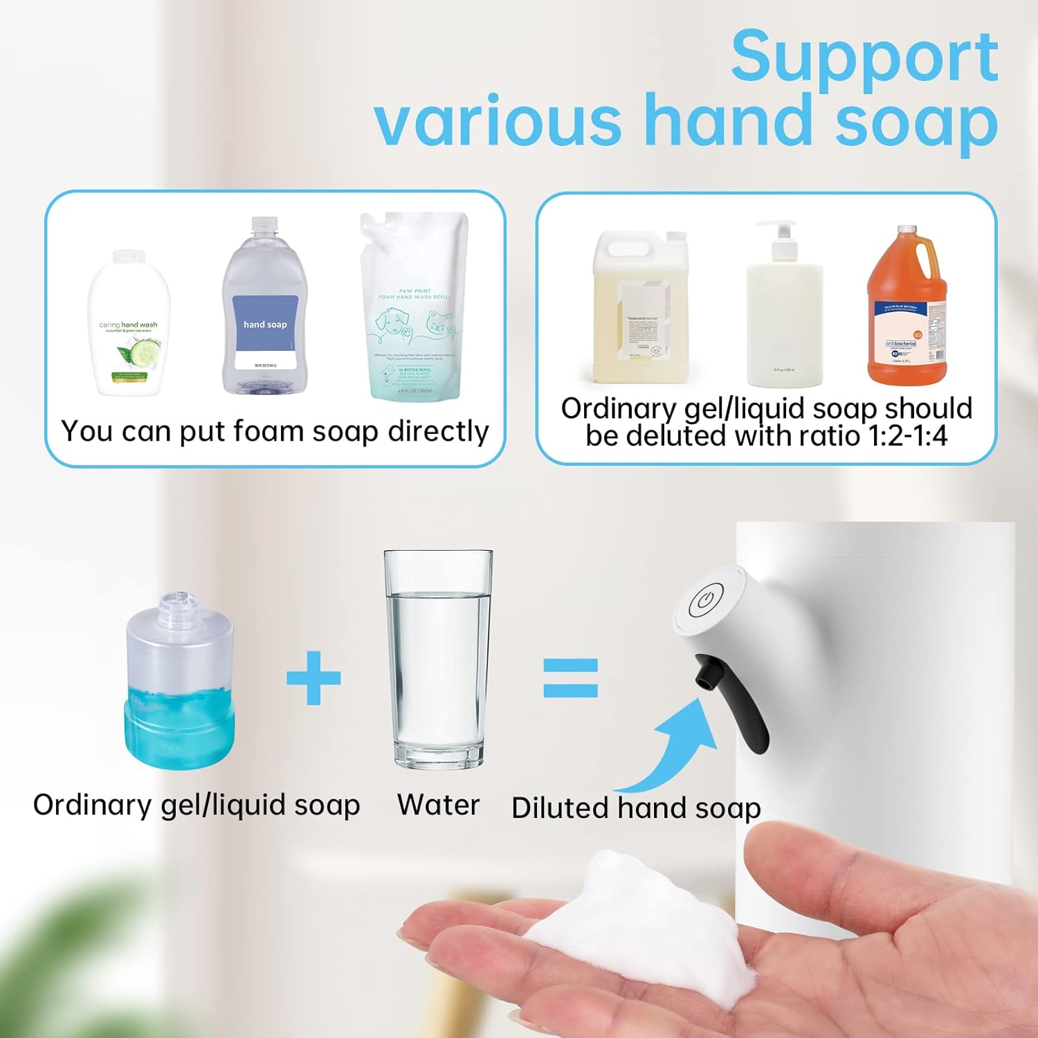 Automatic Soap Dispenser-Touchless & Rechargeable, Infrared Sensor, Adjustable Foaming Liquid Soap Dispenser Use for Kitchen Bathroom Home Office School, Countertop Soap Dispenser