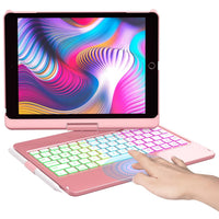 HOTLIFE Ipad Case Keyboard 10.2-Ipad Keyboard 9Th Generation&8Th&7Th Gen-Touch Keyboard-360° Rotatable Protective Cover With Apple Pencil Holder-Backlight Wireless Keyboard-Ipad 9 Keyboard,Pink