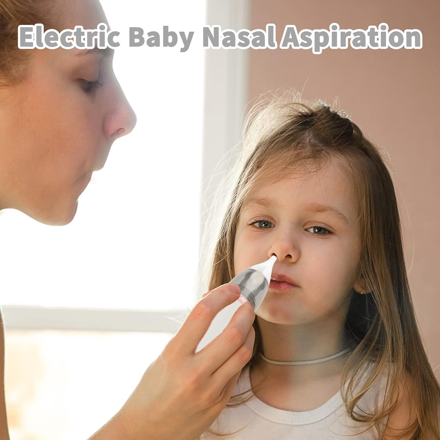Baby Nasal Aspirator, Rechargeable Nasal Absorber, Electric Baby Nasal Cleaner, 1 Clip with 2 Size Nozzles, 1 Clip for Newborns and Toddlers, Adjustable 6 Levels (Grey)