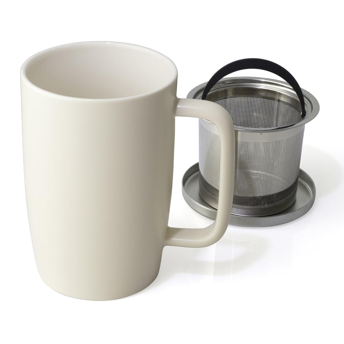 FORLIFE Dew Satin Finish Brew-in-Mug with Basket Infuser & Stainless Lid 18 oz, Natural Cotton