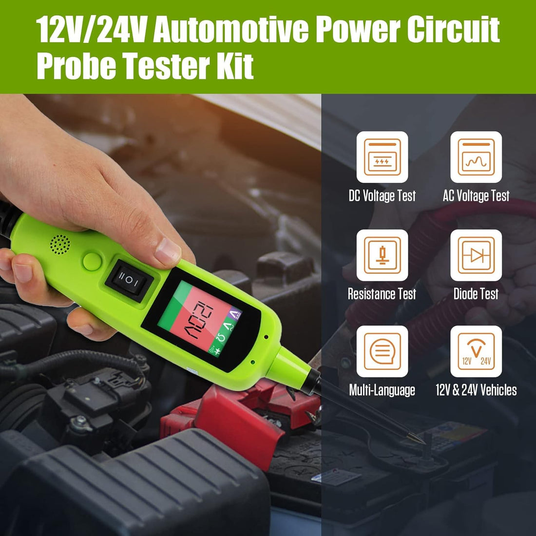 6-24-30v Power Circuit Probe Kit - BELEY Automotive Circuit Tester with Vehicle Tracer & Short/Open Finder for Battery Testing, Headlight Testing, Brake Light Testing etc.(33ft Extension Cables)
