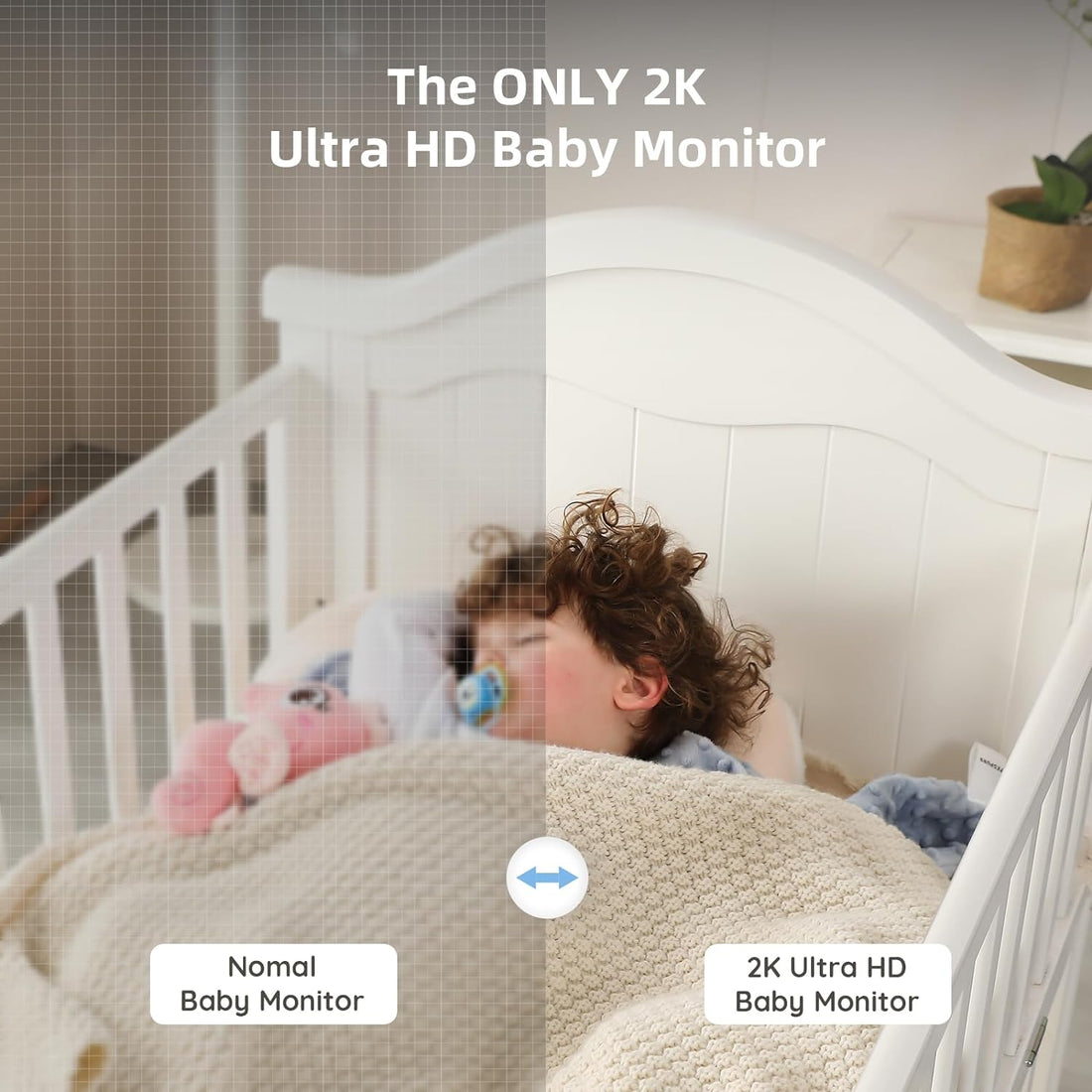 Ellie Baby Monitor-Automatic Cry Soothing, 2K HDTwo-Way Talk, Virtual Fence, Auto Photo Capture, Face Masking Alert, Night Vision, Temp & Humidity, Respiration Detection