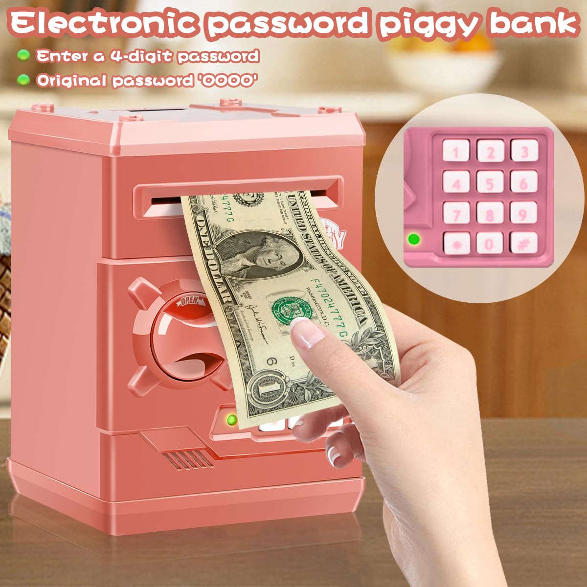 kruvad Electronic ATM Password Piggy Bank Cash Coin Can Auto Scroll Paper Money Saving Box Gift For Kids