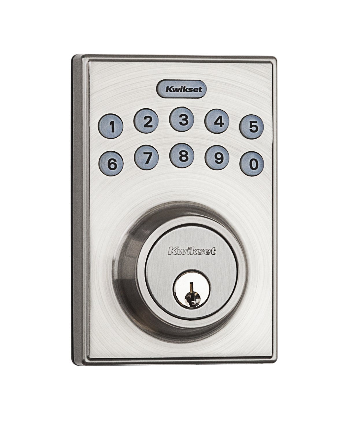 Kwikset 92640-001 Contemporary Electronic Keypad Single Cylinder Deadbolt with 1-Touch Motorized Locking, Satin Nickel, 8 x 4 x 6