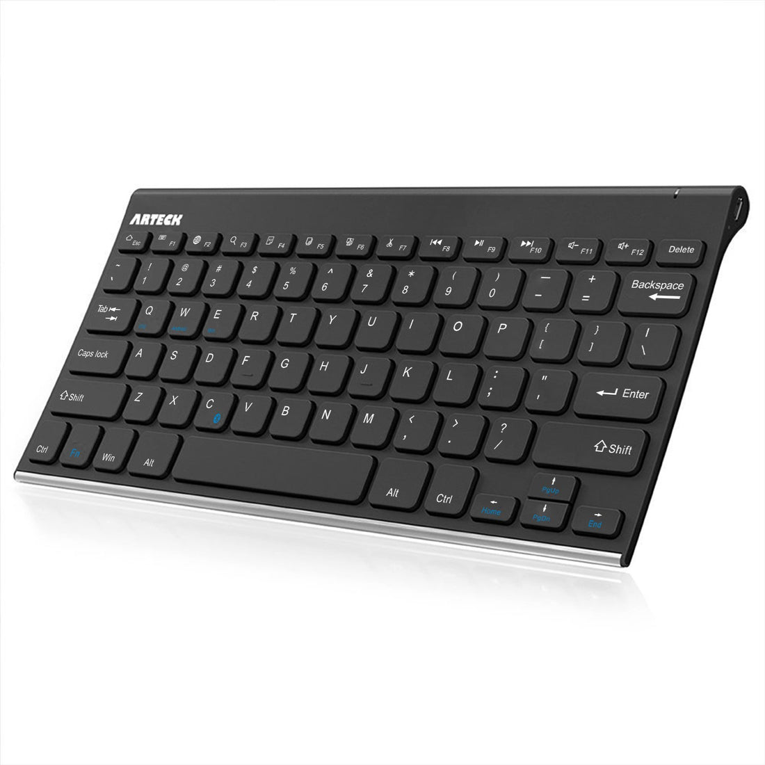 Arteck Stainless Steel Universal Portable Wireless Bluetooth Keyboard for iOS, Android, Windows Tablet PC Smartphone Built in Rechargeable 6 Month Battery