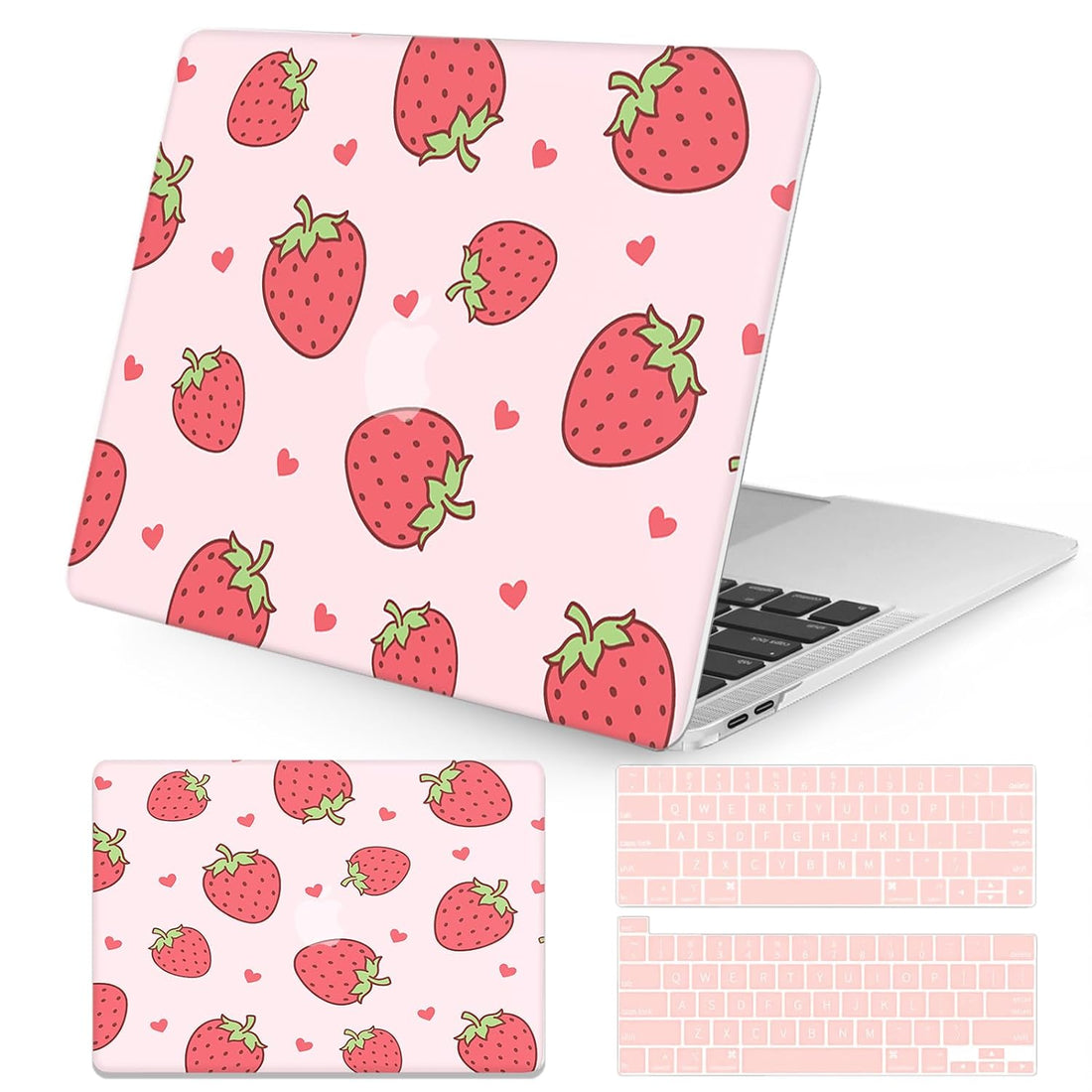 Seorsok Compatible with MacBook Pro 13 inch Case M2 2023,2022,2021-2016 A2338 M1 A2251 A2289 A2159 A1989 A1708 A1706,Cute Plastic Hard Shell Case with Keyboard Cover,Pink Strawberry