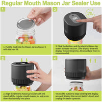 UROSER Mason Jar Vacuum Sealer, Vacuum Sealer for Jars, Screen Display of Battery Level and Working Time, Used for Food Storage, Food Fermentation, Canned Fruits(Black)