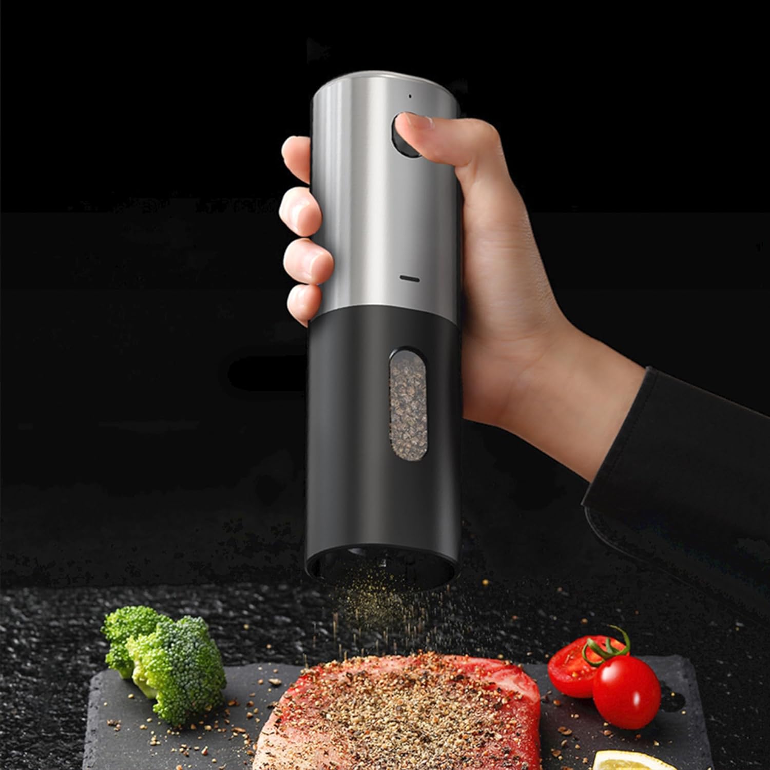 Electric Salt and Pepper Mill Set, Rechargeable with Base Salt and Pepper Grinder Set, Coarse and Fine Adjustable, LED Light, Abrasion Resistant, ABS + Stainless Steel (2 pack)