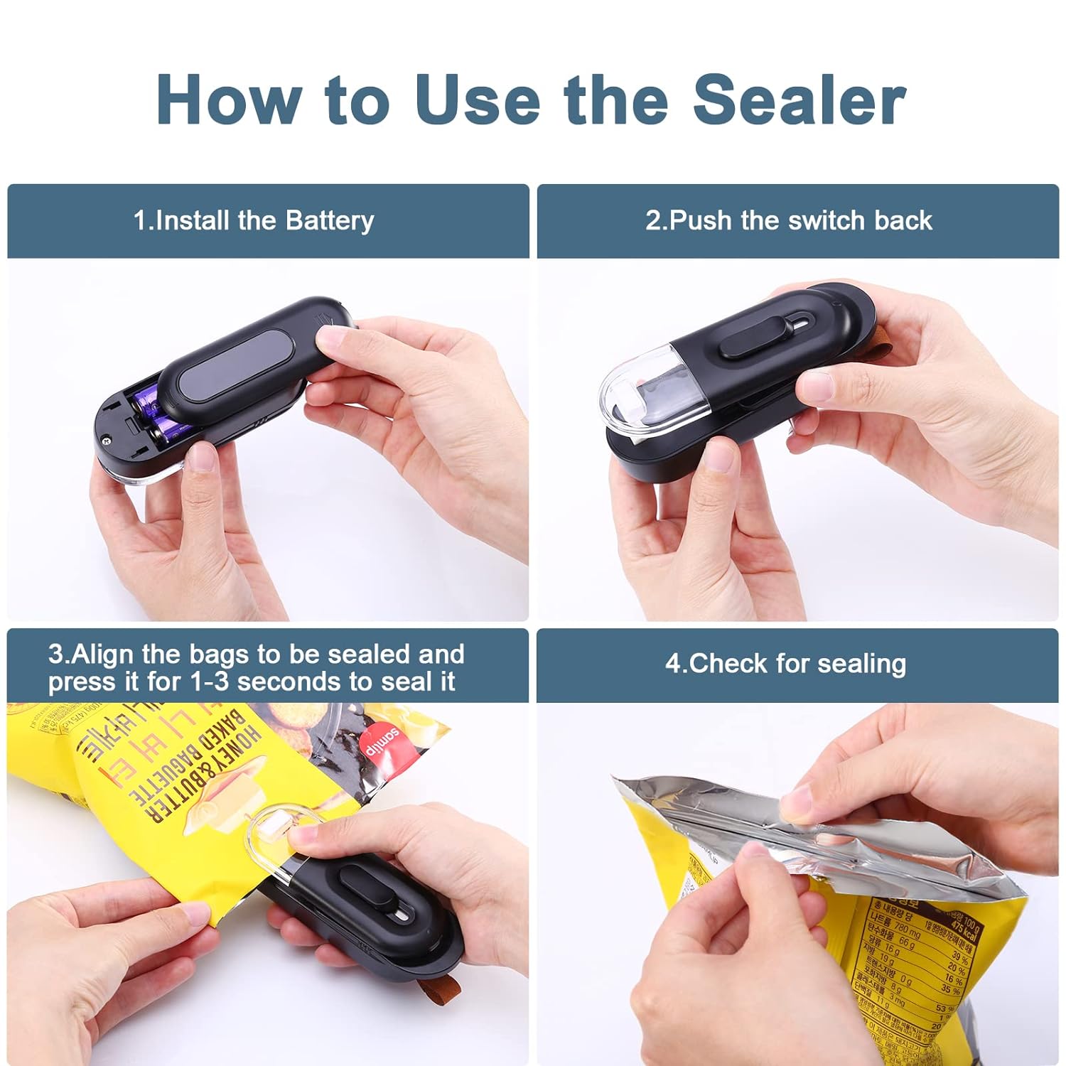 Ankilo Mini Bag Sealer, New Version 2 in 1 Plastic Bag Sealer, Handheld Heat Sealer, Portable Heat Vacuum Sealer for Plastic Bags Chip Bags Food Storage (Battery Included)