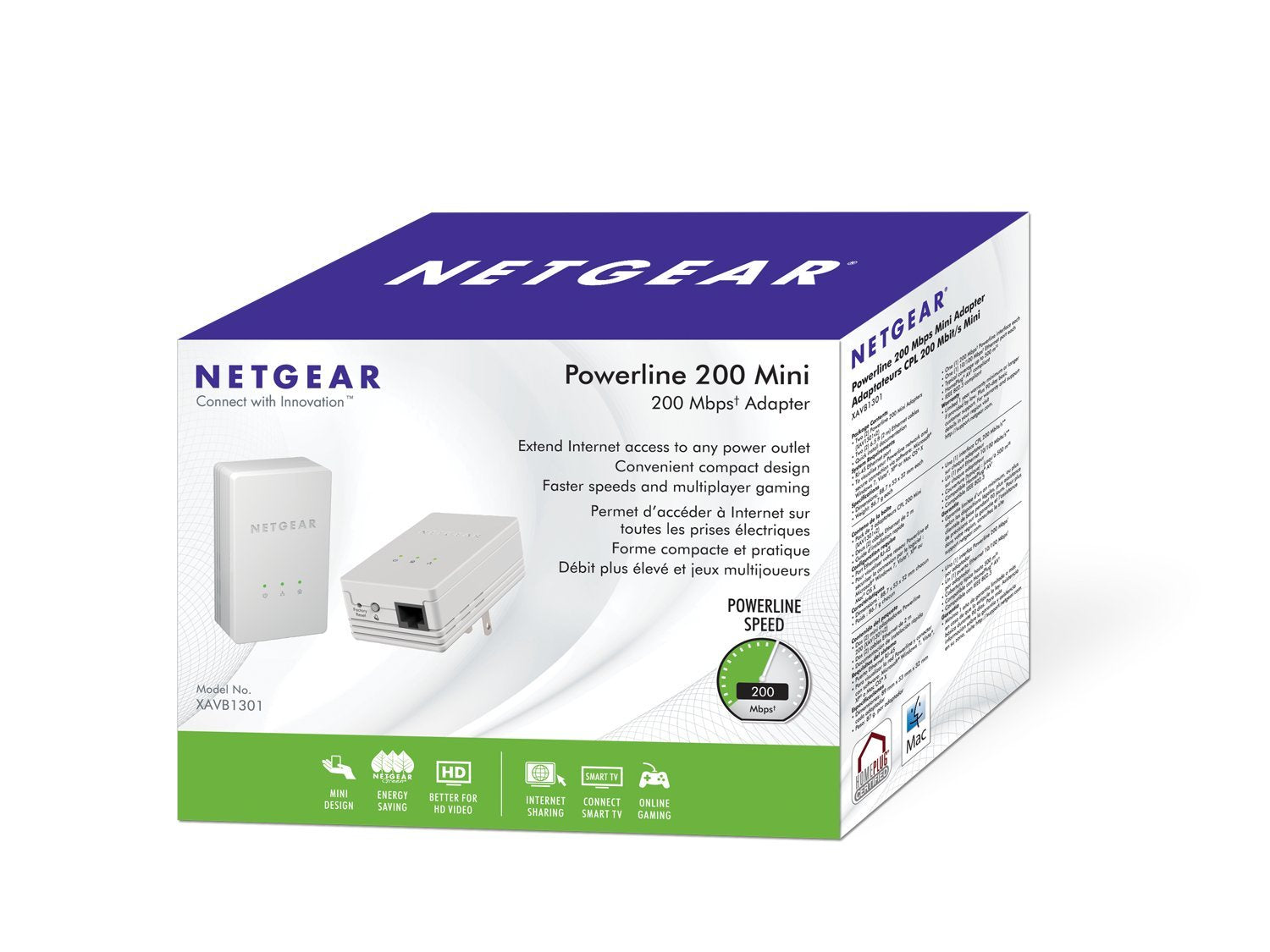 NETGEAR Powerline 200Mbps Mini Adapter - Starter Kit (XAVB301)