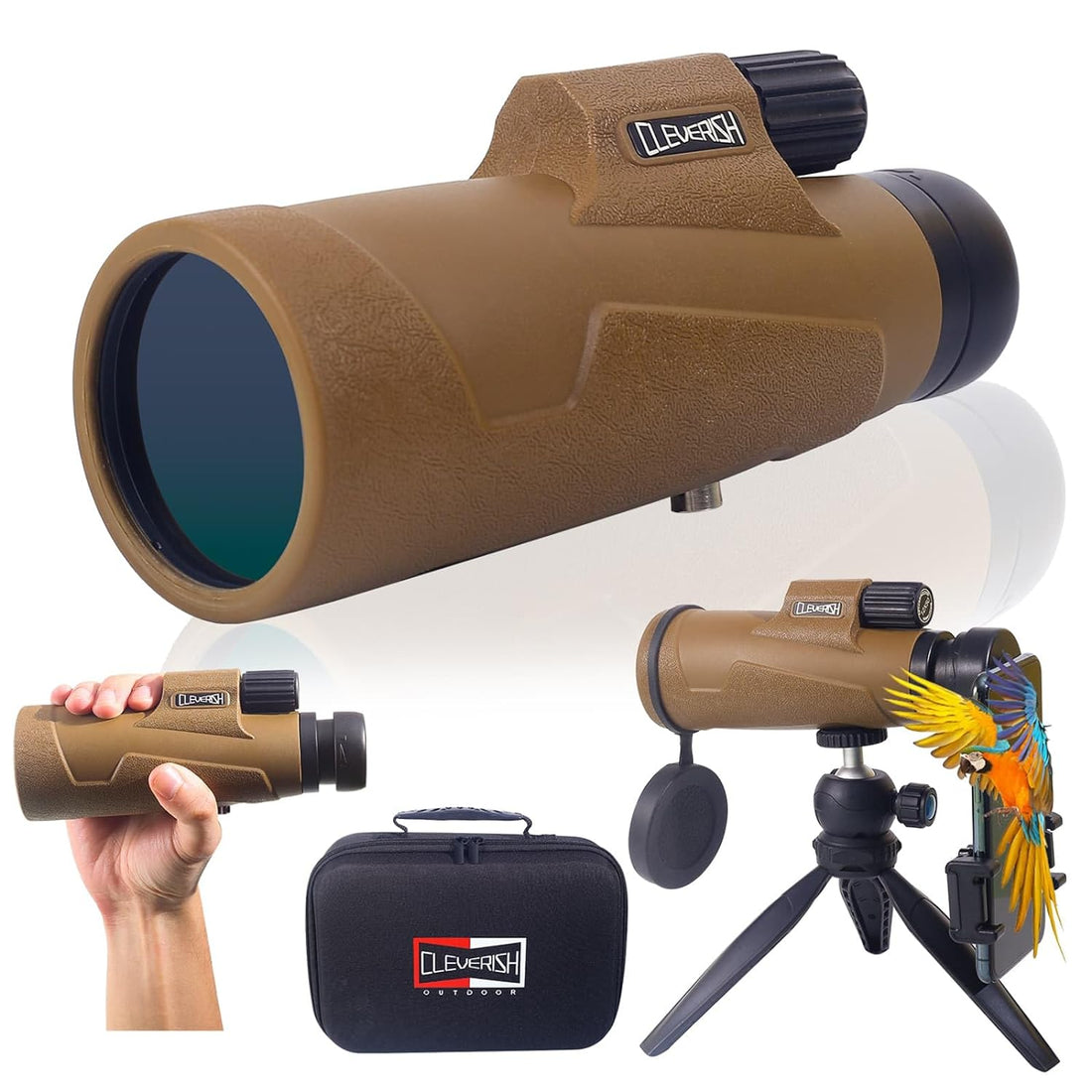 CLEVERISH 12x50 HD Monocular Telescope with Smartphone Adapter Tripod monocular case，BAK-4 Prism, Monocular FMC Lens ，Suitable for Bird Watching Hunting Camping Traveling Wildlife Scenery Hiking