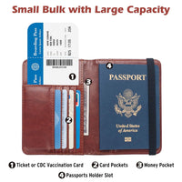 Passport Holder Wallet RFID Blocking, Passport Book Cover Case for Women Men, Waterproof Leather US Passport Organizer with Vaccine Card Slot, Passport and Ticket Carrier Travel Essentials Protector, Brown, Rfid Wallet