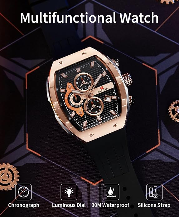 Men's Watches with Silicone Strap Analog Quartz Waterproof – Close-up Detail
