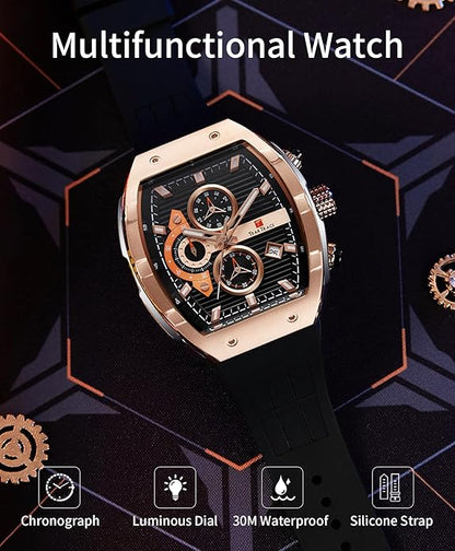 Men's Watches with Silicone Strap Analog Quartz Waterproof – Close-up Detail