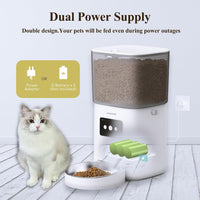 JFISHION Automatic Cat Feeder, Dual Power Supply, 6L Large Capacity, Dual Notification System, Custom Voice Recorder, Secure Lid Lock, Suitable for Dry Food, Stainless Steel
