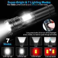 LED Flashlights Rechargeable XHP50.2 High Lumen, Magnetic LED Flashlight with COB Work Light, 3500 Lumen Super Bright LED Tactical Flashlight, Waterproof, Zoomable, 7 Modes Best Flashlight for Camping
