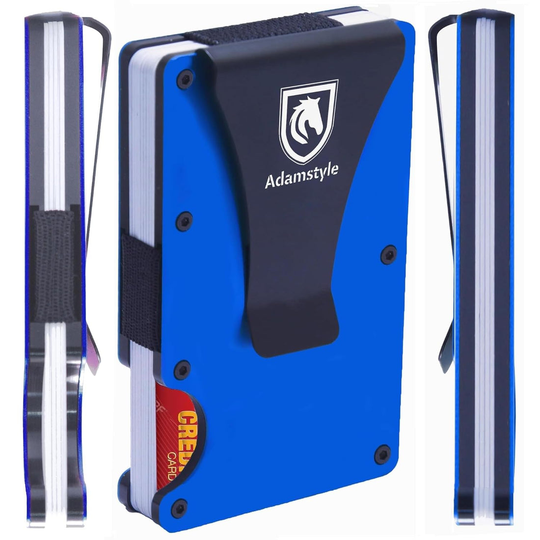 adamstyle Minimalist Wallet for Men RFID Blocking Card Wallet security Matte Aluminum Slim Metal Elegant style american Wallet with Money Clip Card Holder for 12 Cards, Dark Blue, American