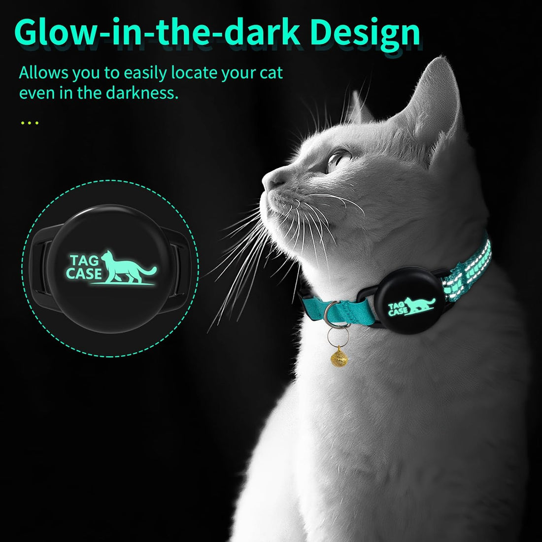 Luminous Airtag Cat Collar,PROFAVO Apple Air Tag Cat Collar with Airtag Holder,Reflective Cat GPS Tracker Collar for Girl Boy Small Cats,Kittens,and Puppies (with Bell)