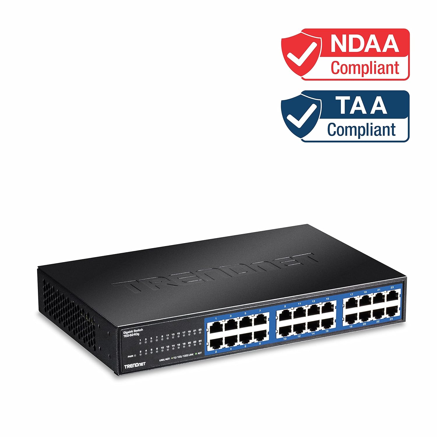 TRENDnet 24-Port Unmanaged Gigabit 10/100/1000 Mbps GREENnet Metal Housing Switch, 48 Gbps Switching Fabric, Fanless, Rack Mountable, TEG-S24G