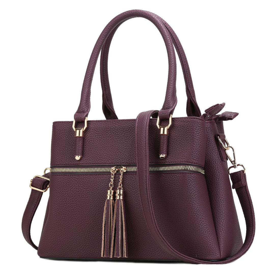 KKXIU Triple Compartment Purses and Handbags for Women Top Handle Satchel Shoulder Ladies Bags with Tassel (D-Wine)