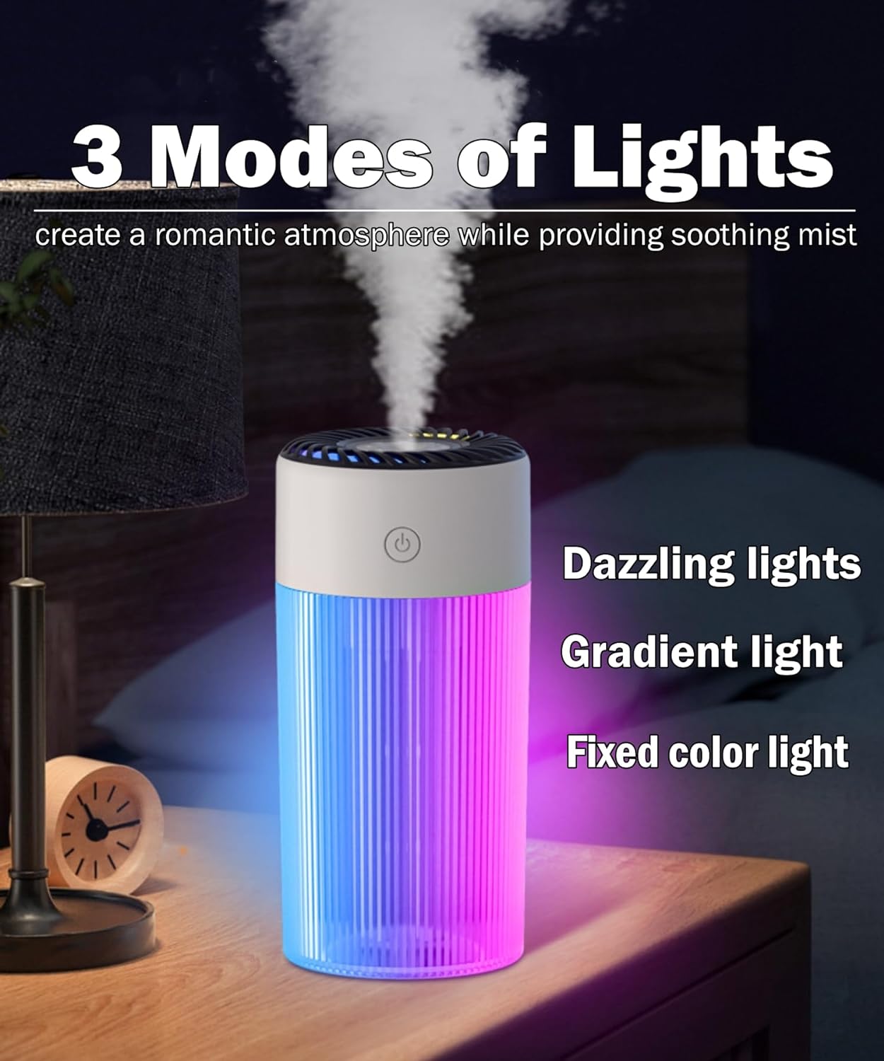 Mini Humidifier, 350ML Small Personal USB Cool Mist Humidifiers with Colorful Light, 2 Spray Modes, Auto Shut-Off, Ultra-Quiet Portable Air Humidifier for Car Home Bedroom Office Desktop (Clear)