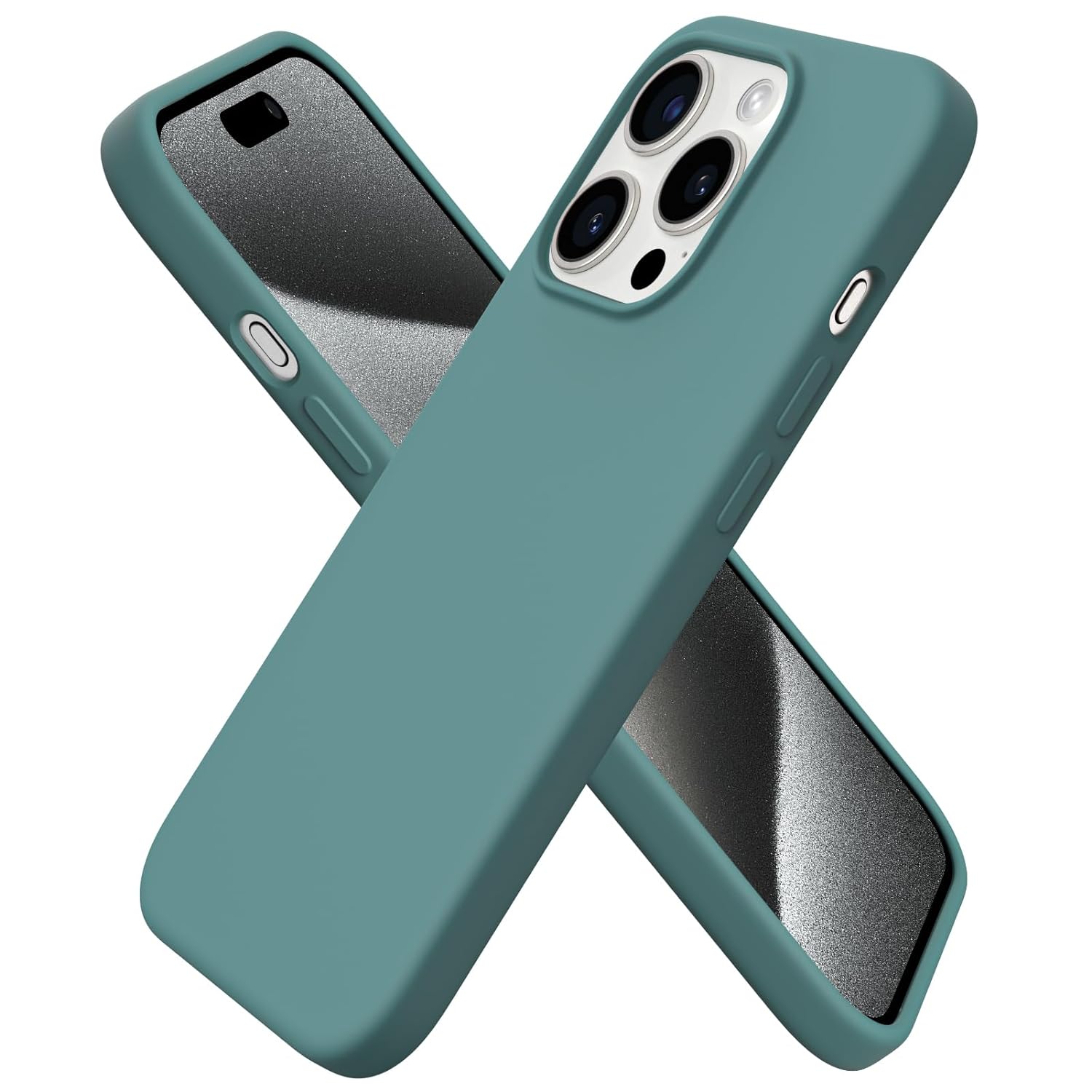 ORNARTO Compatible with iPhone 15 Pro Case 6.1", Liquid Silicone 3 Layers Full Covered Soft Gel Rubber Cover, Shockproof Protective Slim Phone Case with Anti-Scratch Microfiber Lining-Pine Green