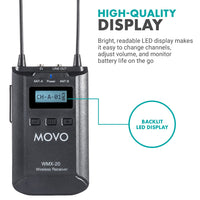 Movo WMX20RX-TH Wireless Handheld Microphone System - Professional Wireless Mic and Receiver with 48 Channels UHF Frequency - Audio for Camera, Vocal, Live Performance, Interview, Video, Church