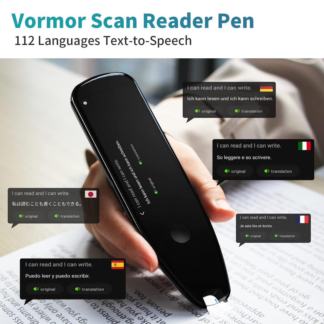 Adelagnes Reader Scanner Pen Dictionary Language Translator Device Real Time Support 112 Languages Voice Translator Text to Speech OCR/WiFi Translator Suitable for Meetings Travel Learning