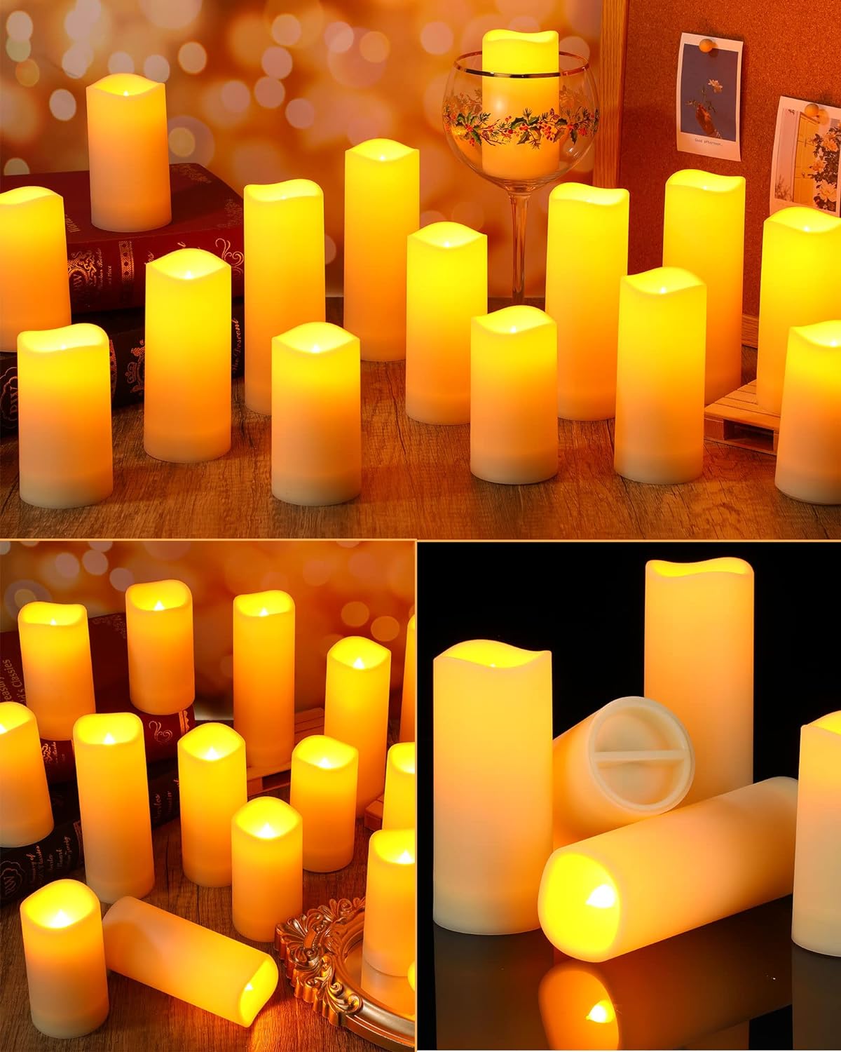 24 Pieces Waterproof LED Candles with 4 Remote and Timers, Outdoor Flickering Flameless Candles, Realistic Battery Operated Pillar Candles for Wedding Halloween Christmas Home Decorations, 3 Sizes