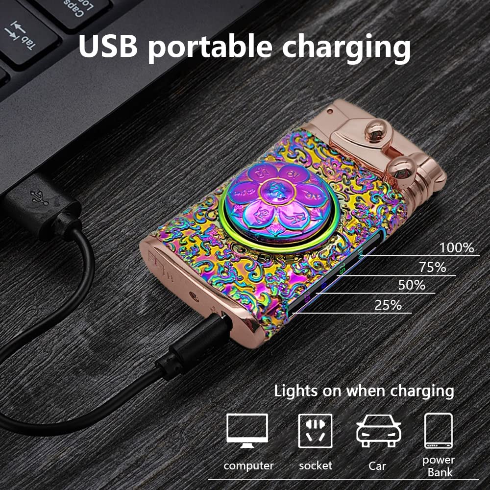 GADATOP Electric Personalized Creative Rotary Lighter Windproof Lighter USB Rechargeable Flameless Lighter Double Arc Plasma Lighter with Gift Box (Multi)