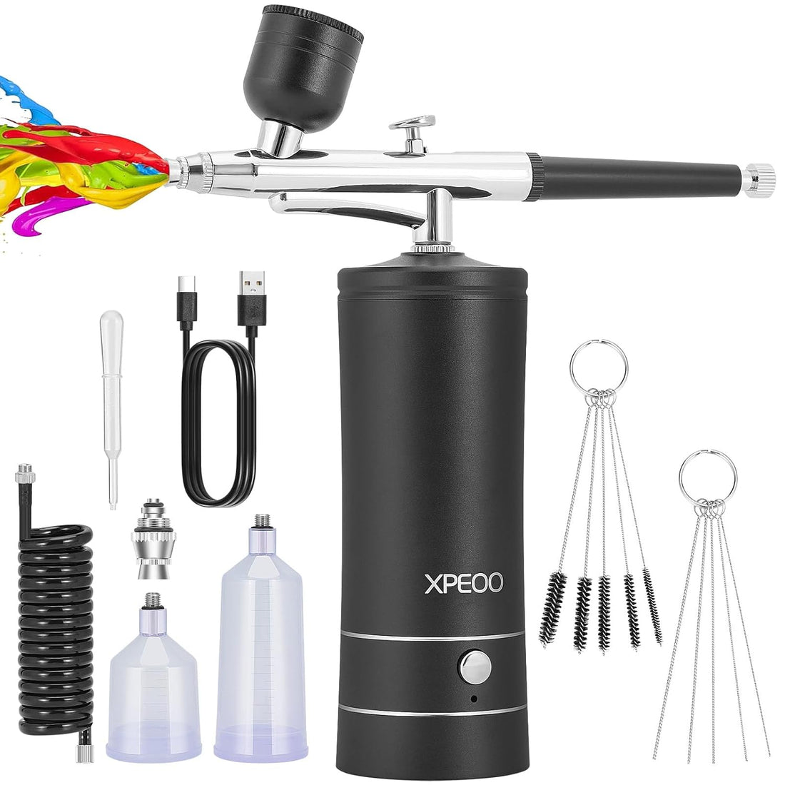 Airbrush KIT Cordless Rechargable with Compressor Portable Air Brush Sets,Auto Handled for Model Painting,Nail,Make Up,Tattoo, Black