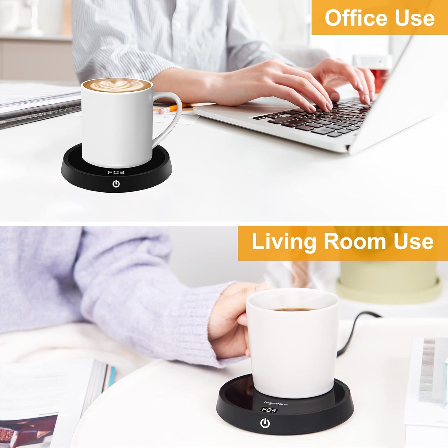 Coffee Mug Warmer, Coffee Warmer for Desk, Coffee Cup Warmer with 3 Temperature Settings & 4 Hours Auto Shut Off, Electric Beverage Warmer for Tea Milk and Cocoa