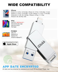 iDiskk Apple Certified 512GB Lightning USB Flash Drive for iPhone Photo Stick?Work with All iPhone Series?,Memory Stick Photo External Storage for iPhone iPad, MacBook and PC,Touch ID Encryption