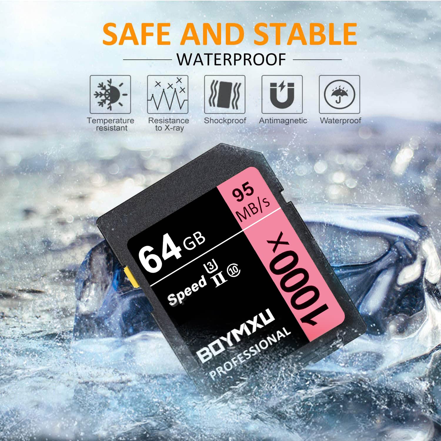 64GB Memory Card, BOYMXU Professional 1000 x Class 10 Card U3 Memory Card Compatible Computer Cameras and Camcorders, Camera Memory Card Up to 95MB/s, Pink