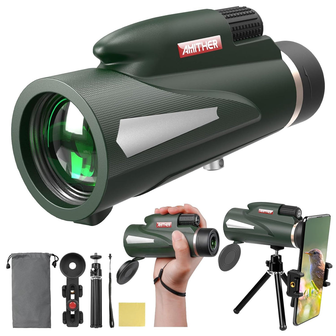 12x50 Monocular Telescope for Smartphone, Monoculars for Adults High Powered HD Compact Handheld Scope Portable Telescope with Phone Adapter & Tripod for Camping Hiking Hunting Travel Bird Watching