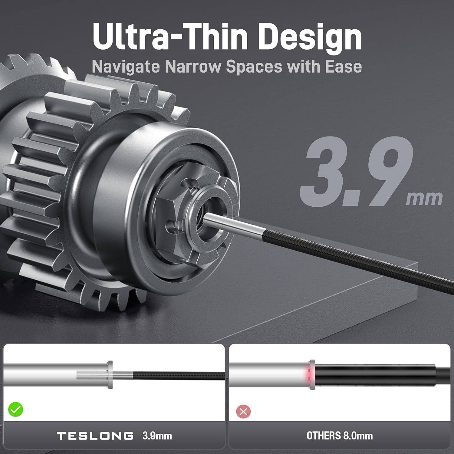 Teslong Ultra-Thin 3.9mm Industrial Endoscope with Lights – Side View