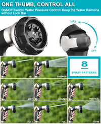 ESOW Garden Hose Nozzle Sprayer, 100% Heavy Duty Metal Water Hose Nozzle with 8 Different Spray Patterns, High Pressure Hand Sprayer for Watering Plant & Lawn, Washing Car & Pet