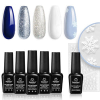 Beetles Christmas Gel Nail Polish Set- Glitter White Gel Polish Kit Soak Off LED UV Nail Lamp Blue Silver Gel Polish Gift with Reinforcement Gel Design Nail Sticker Decals Snowflakes Nail Decoration