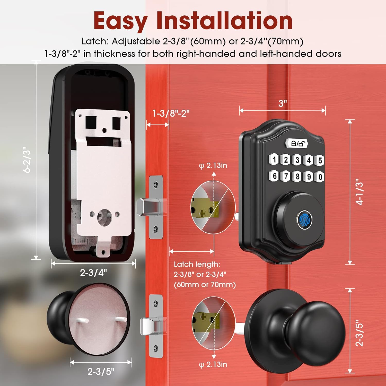 Keyless Entry Door Lock Set, Guarder Fingerprint Front Door Lock Set with Knob, Electronic Keypad Door Lock,300 User, Auto-Lock Deadbolt Lock, IP56 Waterproof for Exterior Door